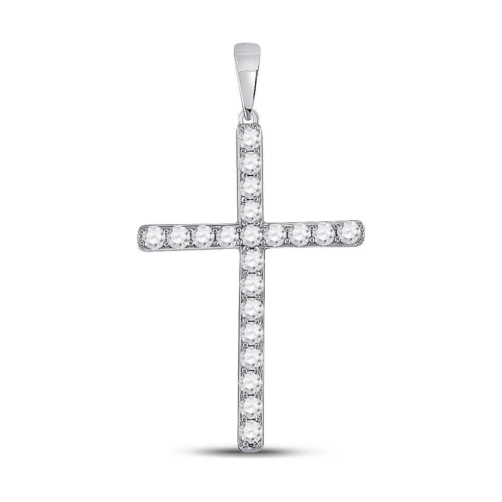 10kt White Gold Women's Diamond Religious Cross Pendant 1/2 ctw - view 2