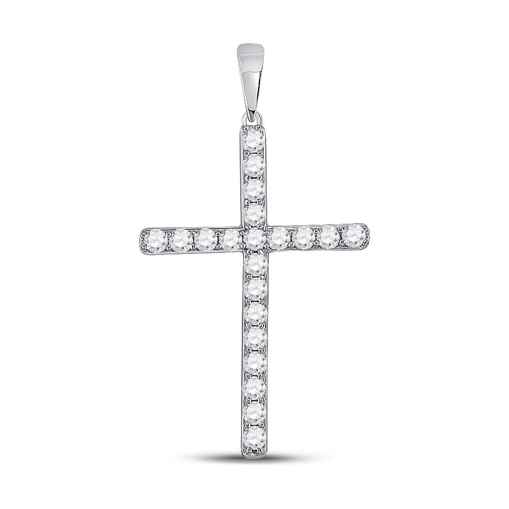 10kt White Gold Women's Diamond Religious Cross Pendant 1/2 ctw - view 2