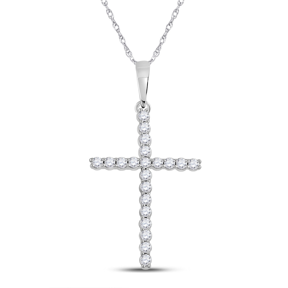 10kt White Gold Women's Diamond Religious Cross Pendant 1/5 ctw - view 2