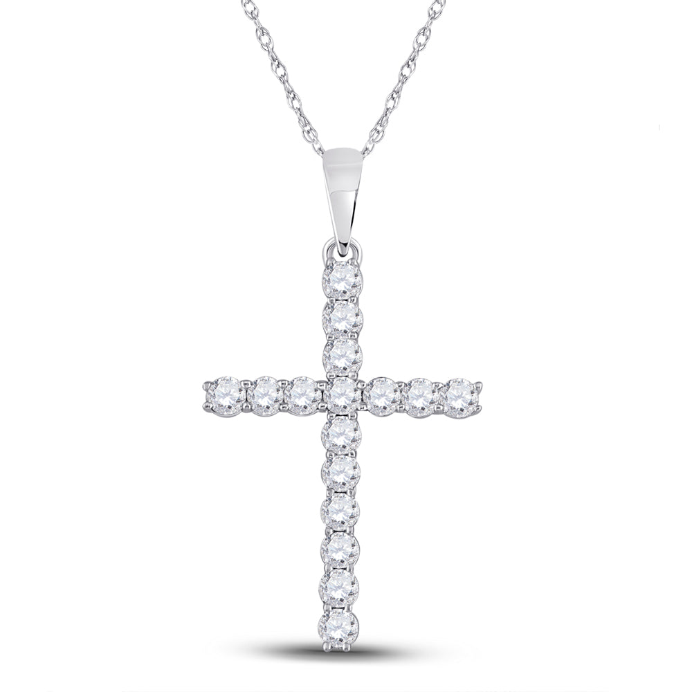 10kt White Gold Women's Diamond Religious Cross Pendant 1/2 ctw - view 2