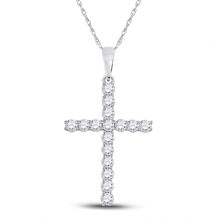 10kt White Gold Women's Diamond Religious Cross Pendant 1/2 ctw - view 2