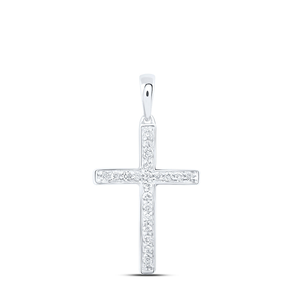 10kt White Gold Women's Diamond Religious Cross Pendant 1/20 ctw - view 2