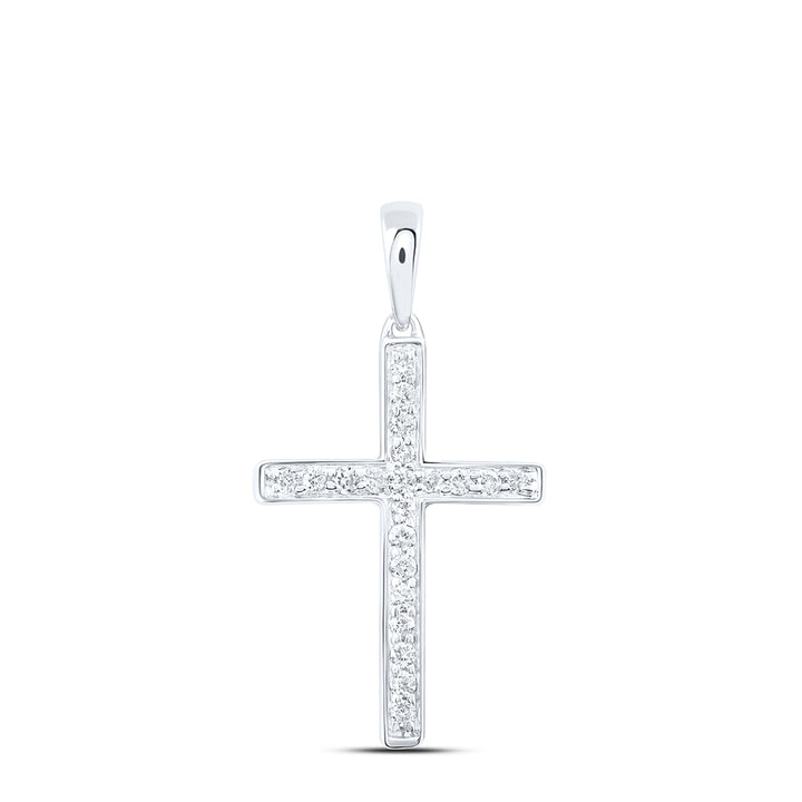 10kt White Gold Women's Diamond Religious Cross Pendant 1/20 ctw - view 2
