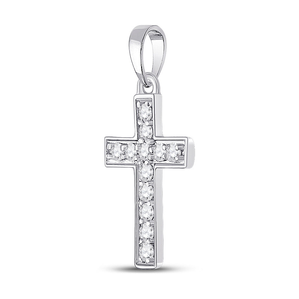 10kt White Gold Women's Diamond Religious Cross Pendant 1/6 ctw