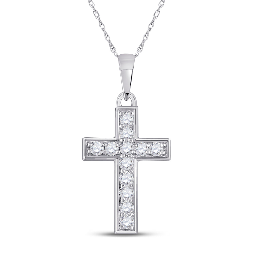 10kt White Gold Women's Diamond Religious Cross Pendant 1/6 ctw - view 2