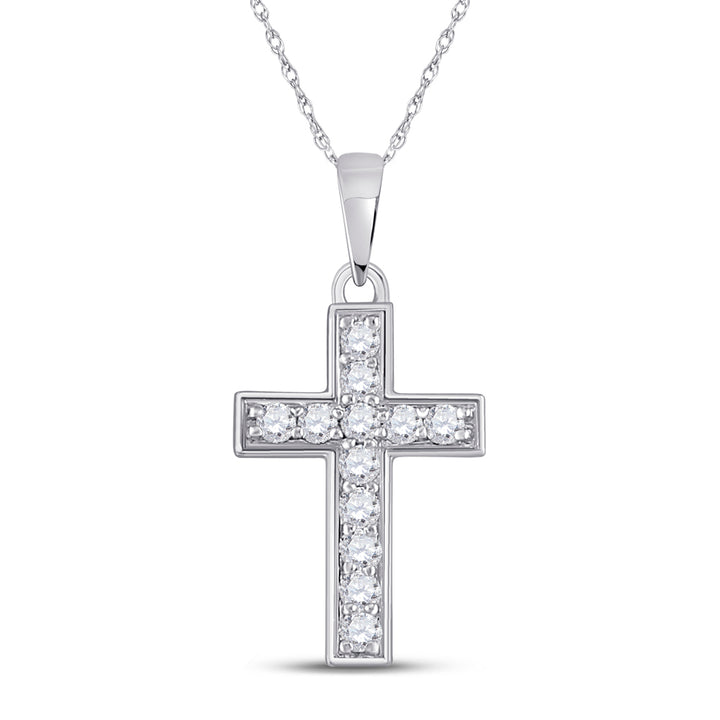 10kt White Gold Women's Diamond Religious Cross Pendant 1/6 ctw - view 2