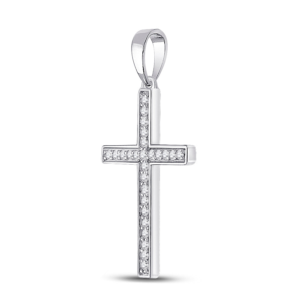 10kt White Gold Women's Diamond Religious Cross Pendant 1/8 ctw