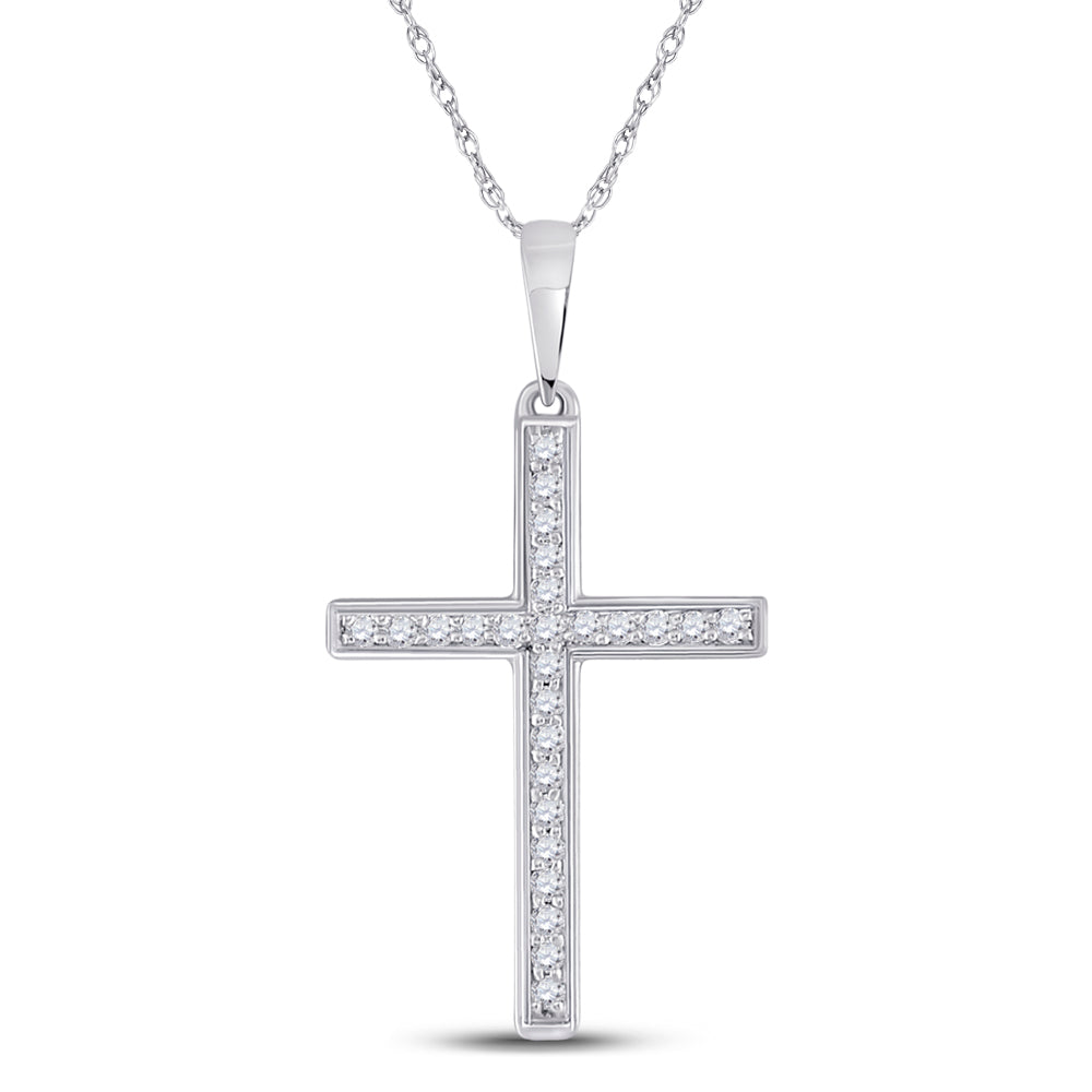 10kt White Gold Women's Diamond Religious Cross Pendant 1/8 ctw - view 2