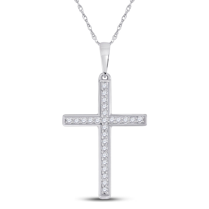 10kt White Gold Women's Diamond Religious Cross Pendant 1/8 ctw - view 2