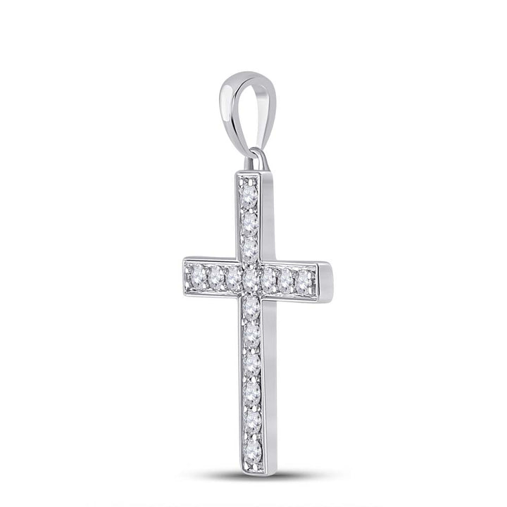 10kt White Gold Womens Round Diamond Religious Cross Pendant 1/3 Cttw