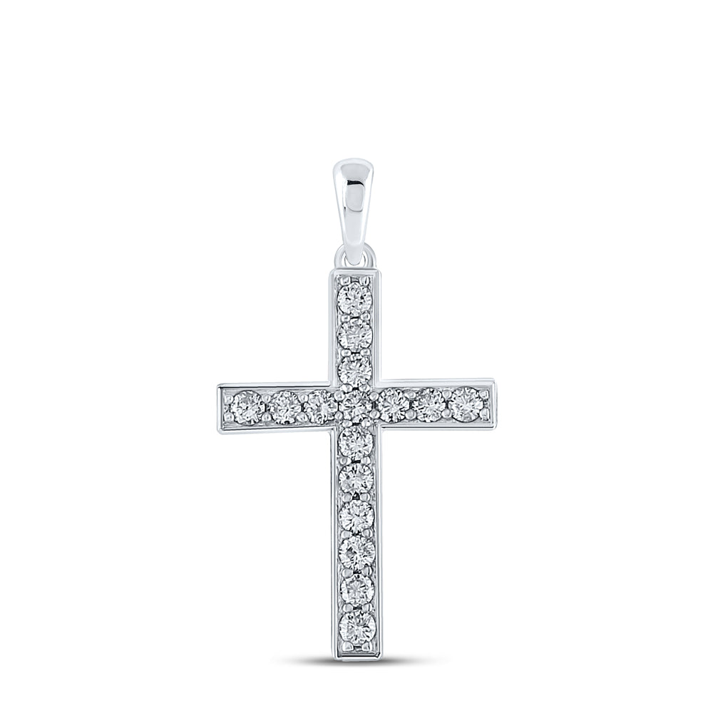 10kt White Gold Womens Round Diamond Religious Cross Pendant 1/3 Cttw