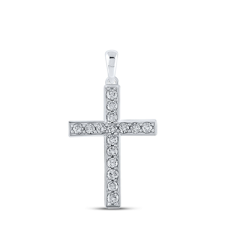 10kt White Gold Womens Round Diamond Religious Cross Pendant 1/3 Cttw