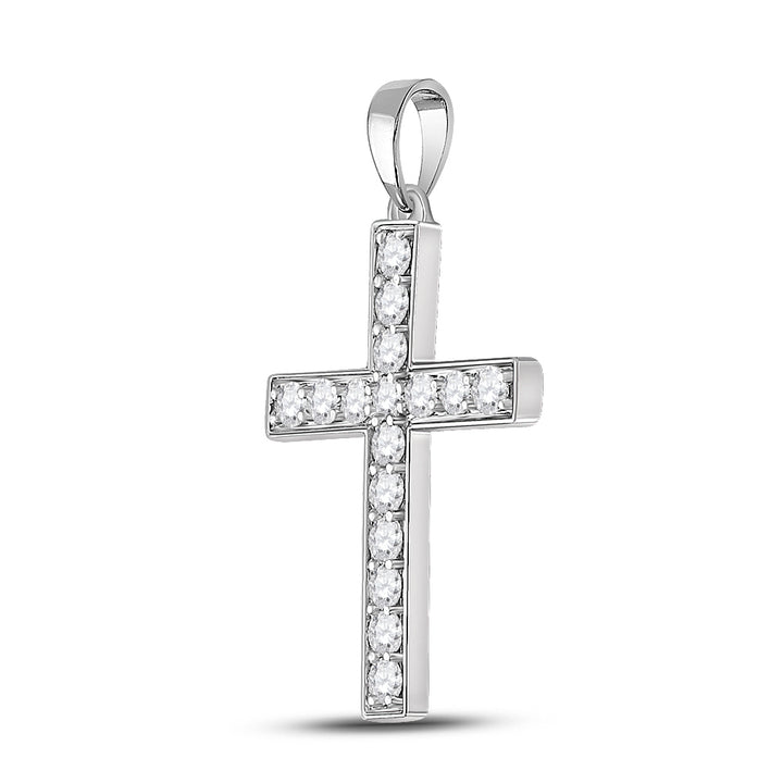 10kt White Gold Women's Diamond Religious Cross Pendant 1/2 ctw