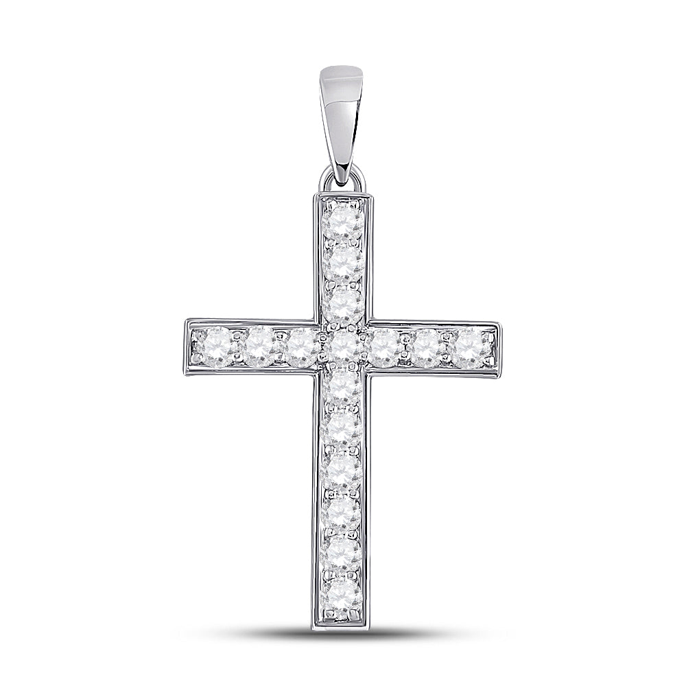 10kt White Gold Women's Diamond Religious Cross Pendant 1/2 ctw - view 2