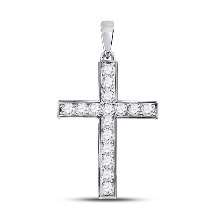 10kt White Gold Women's Diamond Religious Cross Pendant 1/2 ctw - view 2