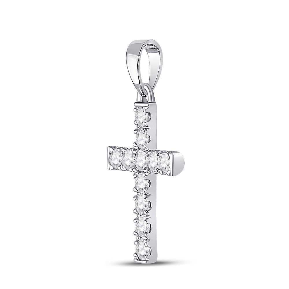 10kt White Gold Women's Diamond Religious Cross Pendant 1/4 ctw