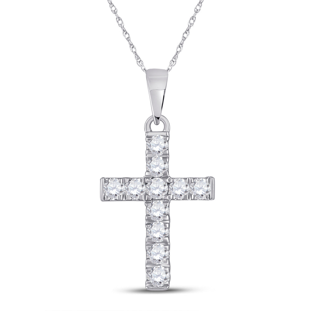 10kt White Gold Women's Diamond Religious Cross Pendant 1/4 ctw - view 2