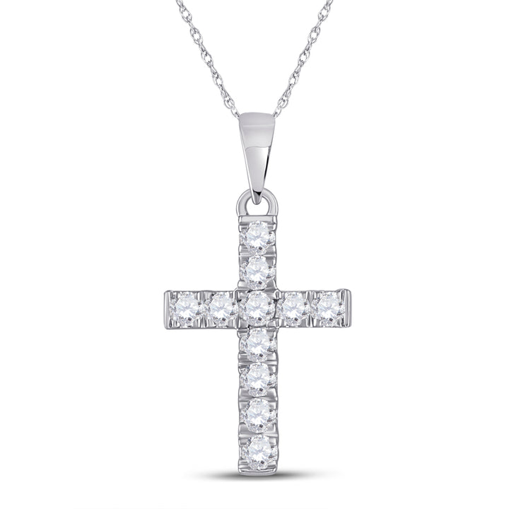 10kt White Gold Women's Diamond Religious Cross Pendant 1/4 ctw - view 2