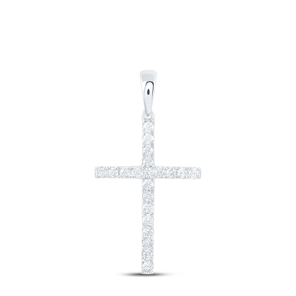 10kt White Gold Women's Diamond Religious Cross Pendant 1/5 ctw - view 2