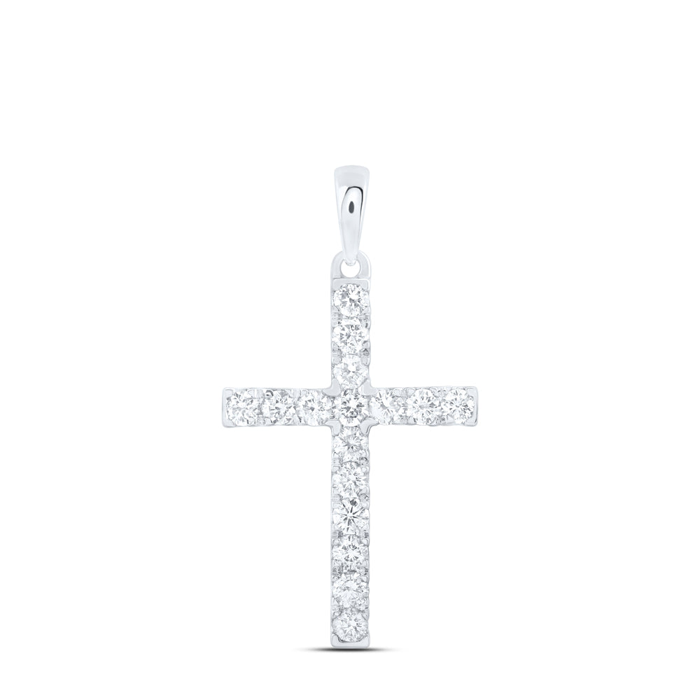 10kt White Gold Women's Diamond Religious Cross Pendant 1/2 ctw - view 2