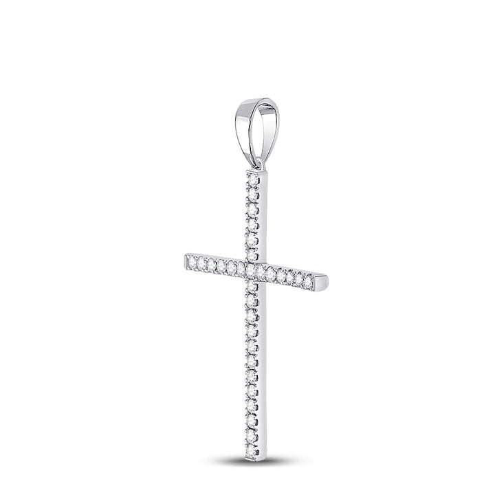 10kt White Gold Women's Diamond Religious Cross Pendant 1/4 ctw