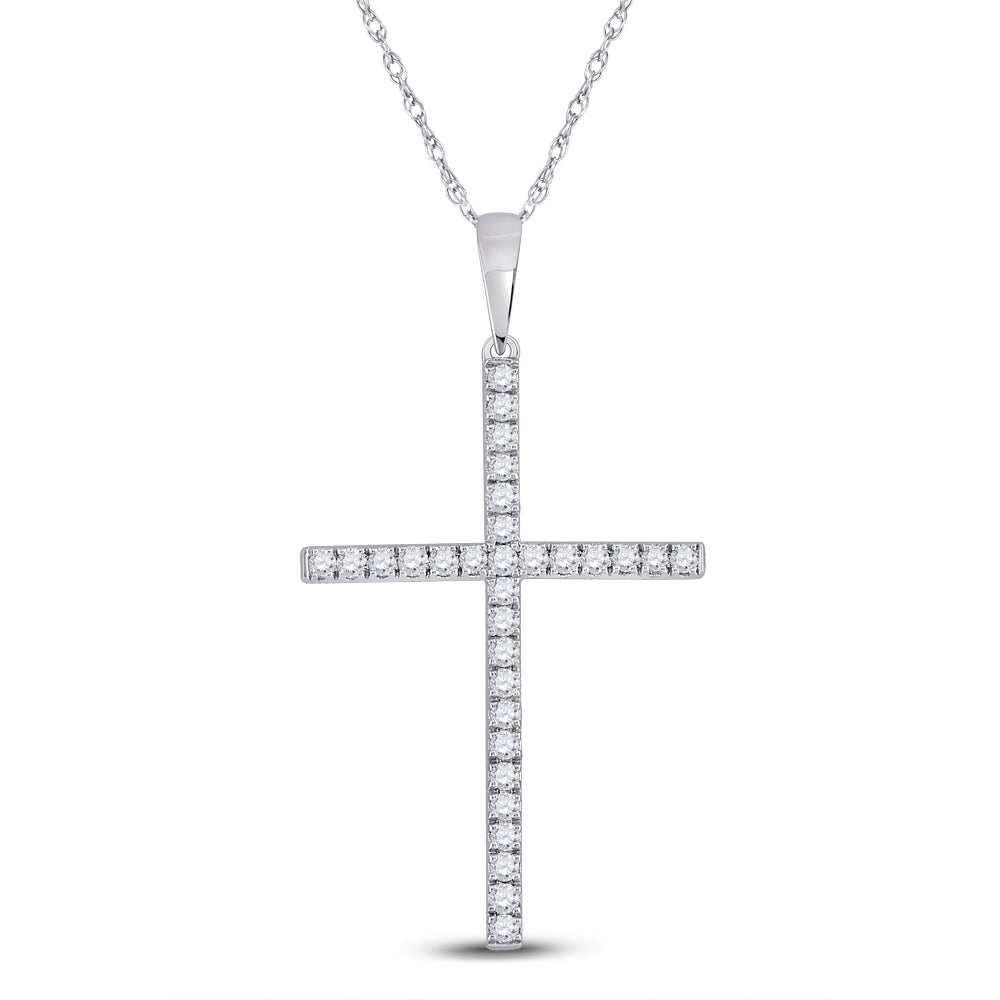 10kt White Gold Women's Diamond Religious Cross Pendant 1/4 ctw - view 2