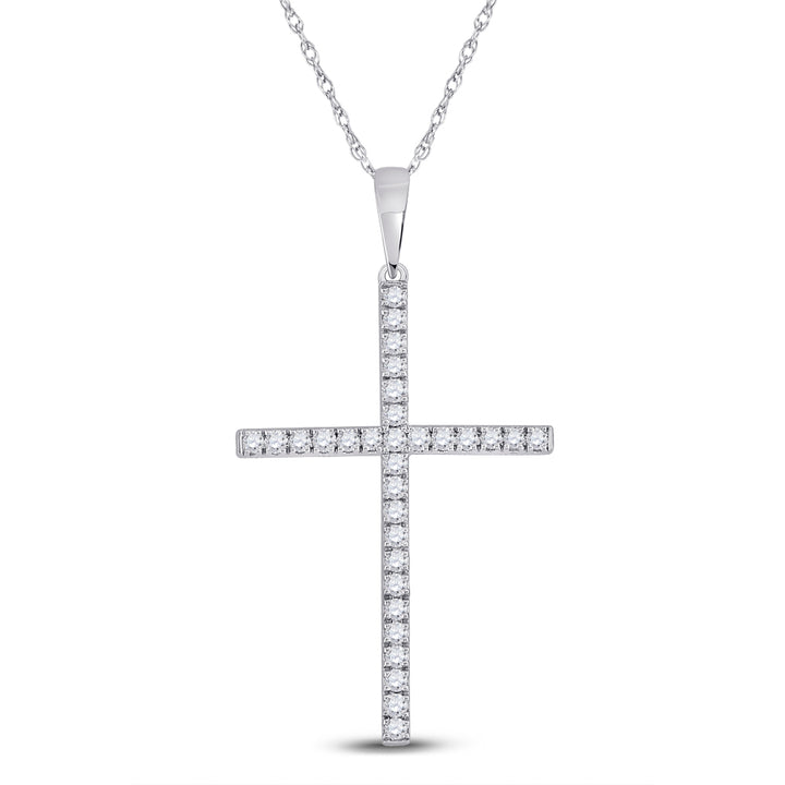 10kt White Gold Women's Diamond Religious Cross Pendant 1/4 ctw - view 2