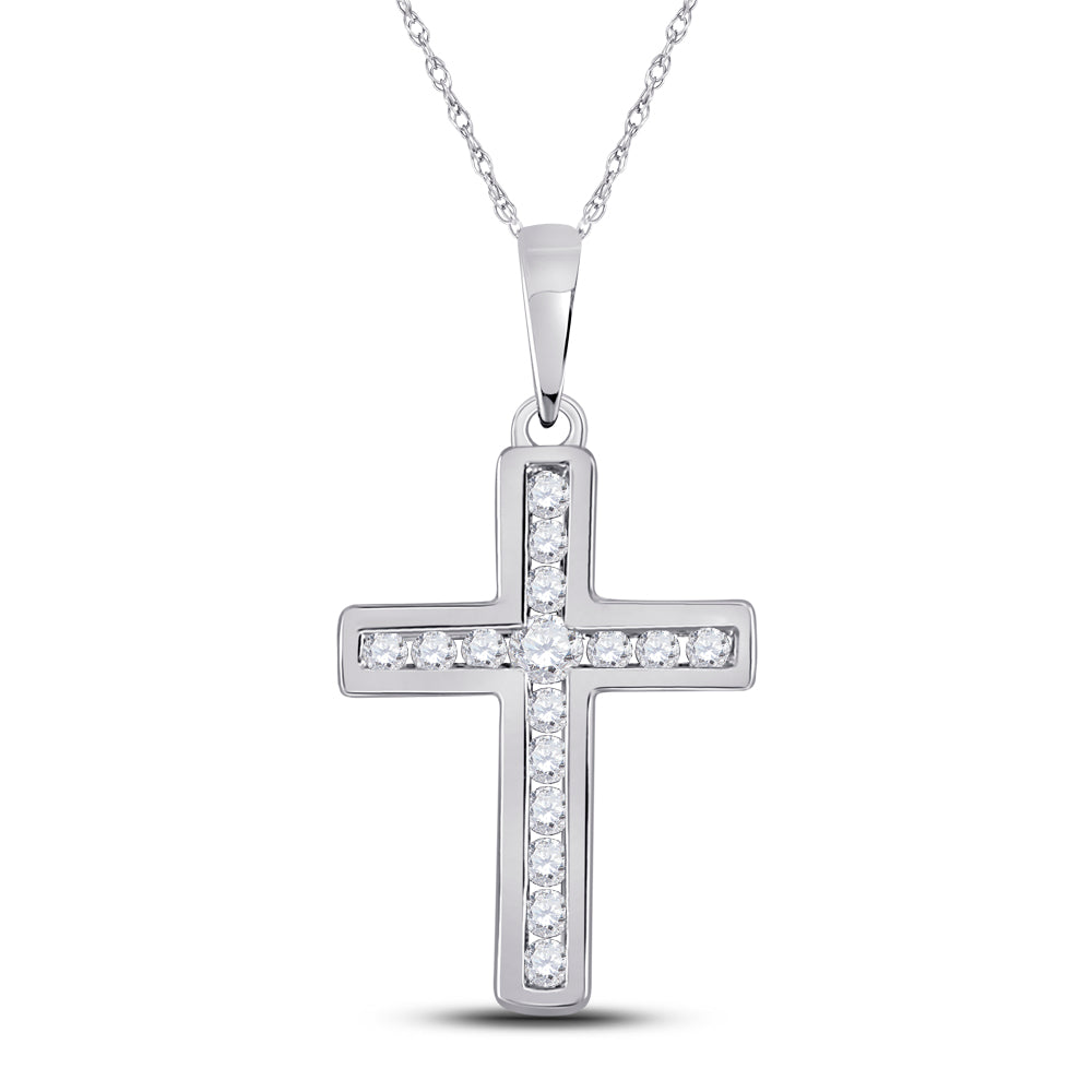 10kt White Gold Women's Diamond Religious Cross Pendant 1/10 ctw - view 2