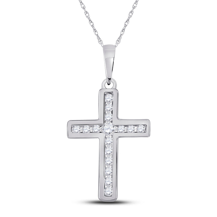 10kt White Gold Women's Diamond Religious Cross Pendant 1/10 ctw - view 2