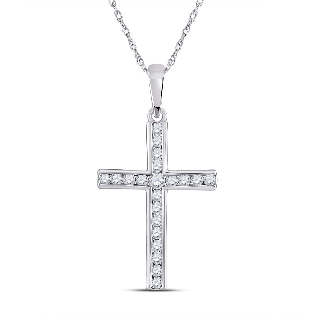10kt White Gold Women's Diamond Religious Cross Pendant 1/5 ctw - view 2