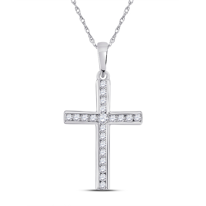 10kt White Gold Women's Diamond Religious Cross Pendant 1/5 ctw - view 2