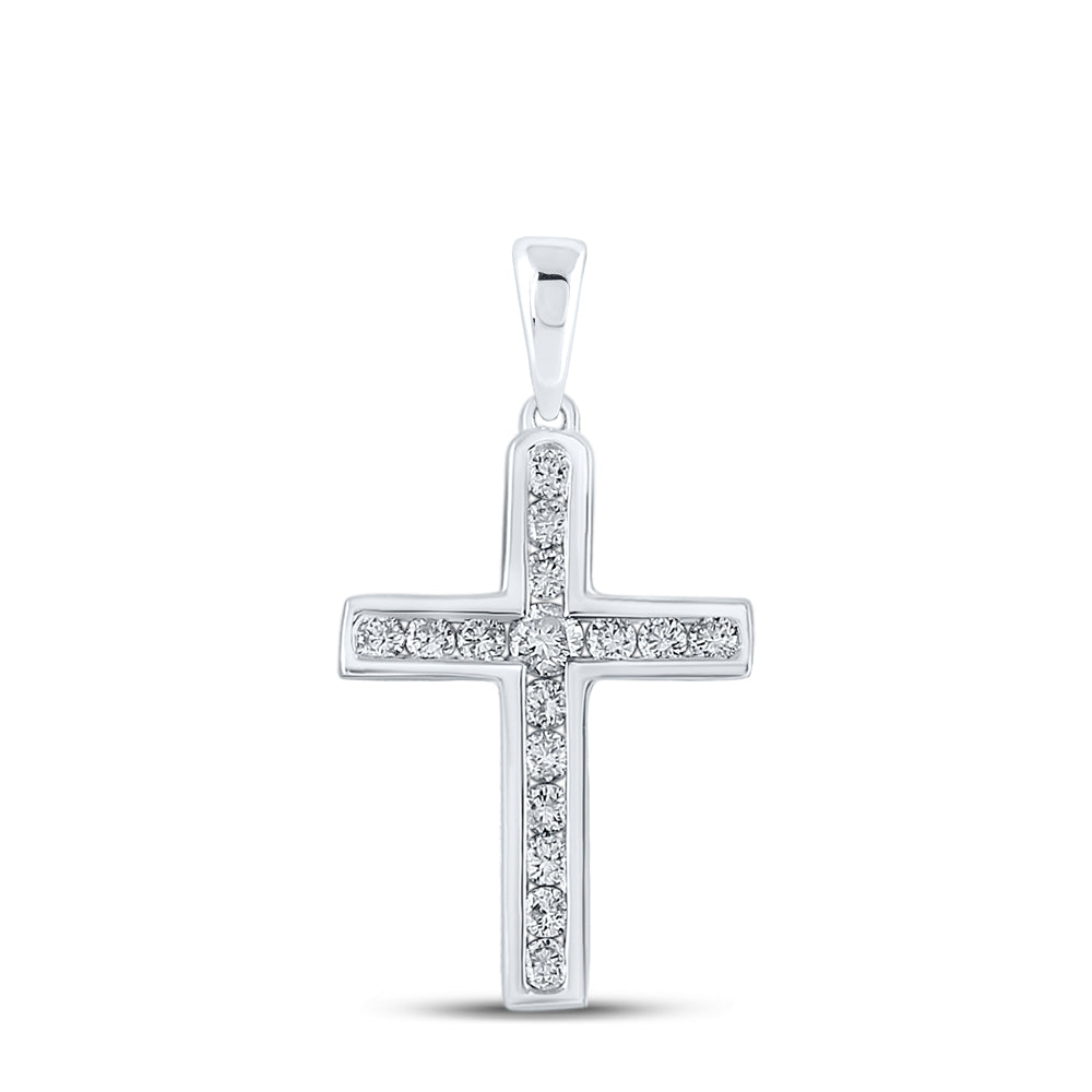 10kt White Gold Women's Diamond Religious Cross Pendant 1/3 ctw - view 2