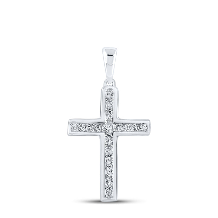 10kt White Gold Women's Diamond Religious Cross Pendant 1/3 ctw - view 2