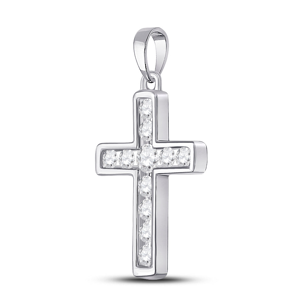 14kt White Gold Women's Diamond Religious Cross Pendant 1/2 ctw