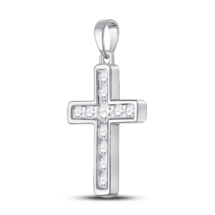 14kt White Gold Women's Diamond Religious Cross Pendant 1/2 ctw