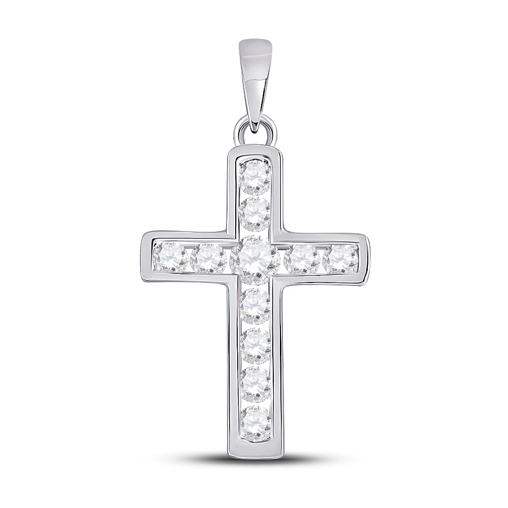 14kt White Gold Women's Diamond Religious Cross Pendant 1/2 ctw - view 2