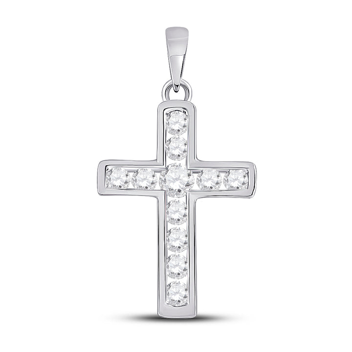 14kt White Gold Women's Diamond Religious Cross Pendant 1/2 ctw - view 2