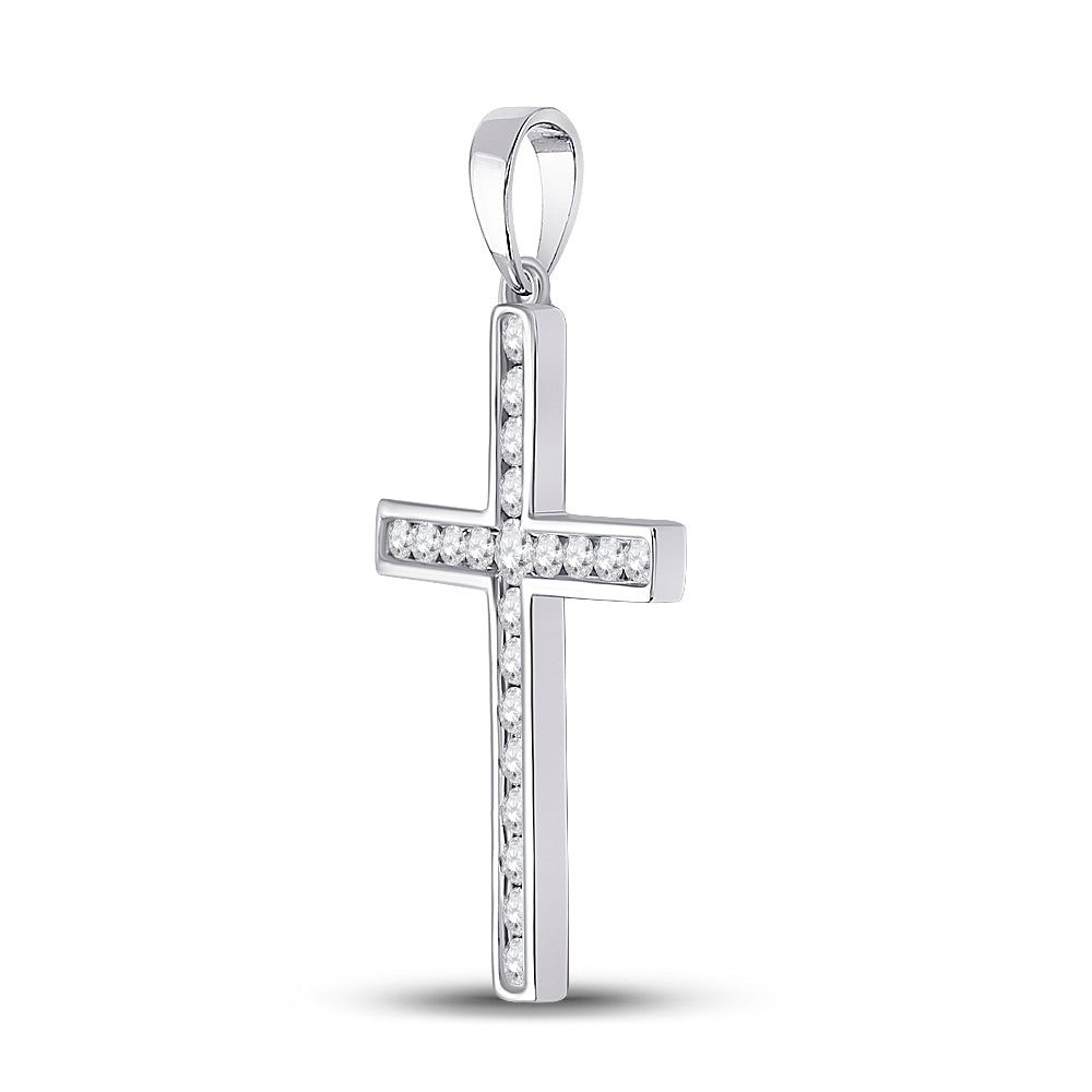 14kt White Gold Women's Diamond Religious Cross Pendant 1/2 ctw