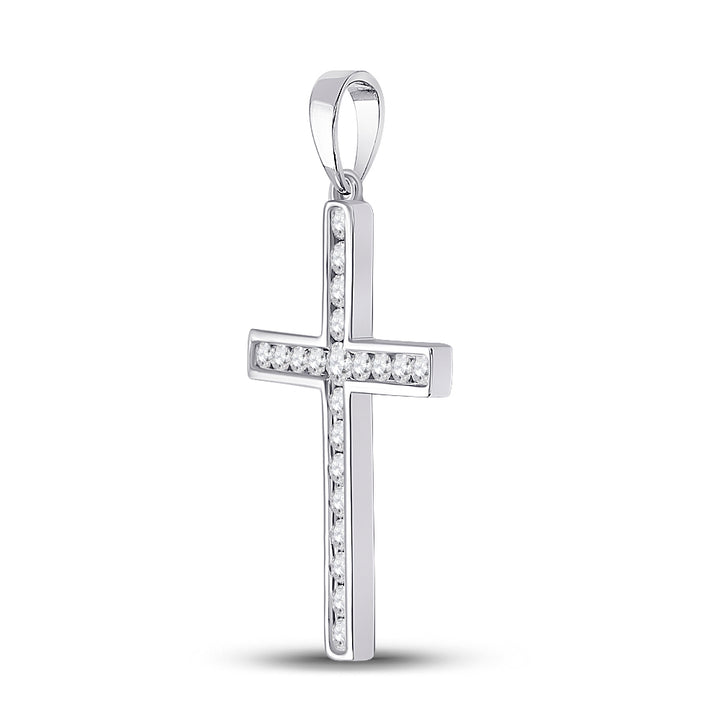 14kt White Gold Women's Diamond Religious Cross Pendant 1/2 ctw