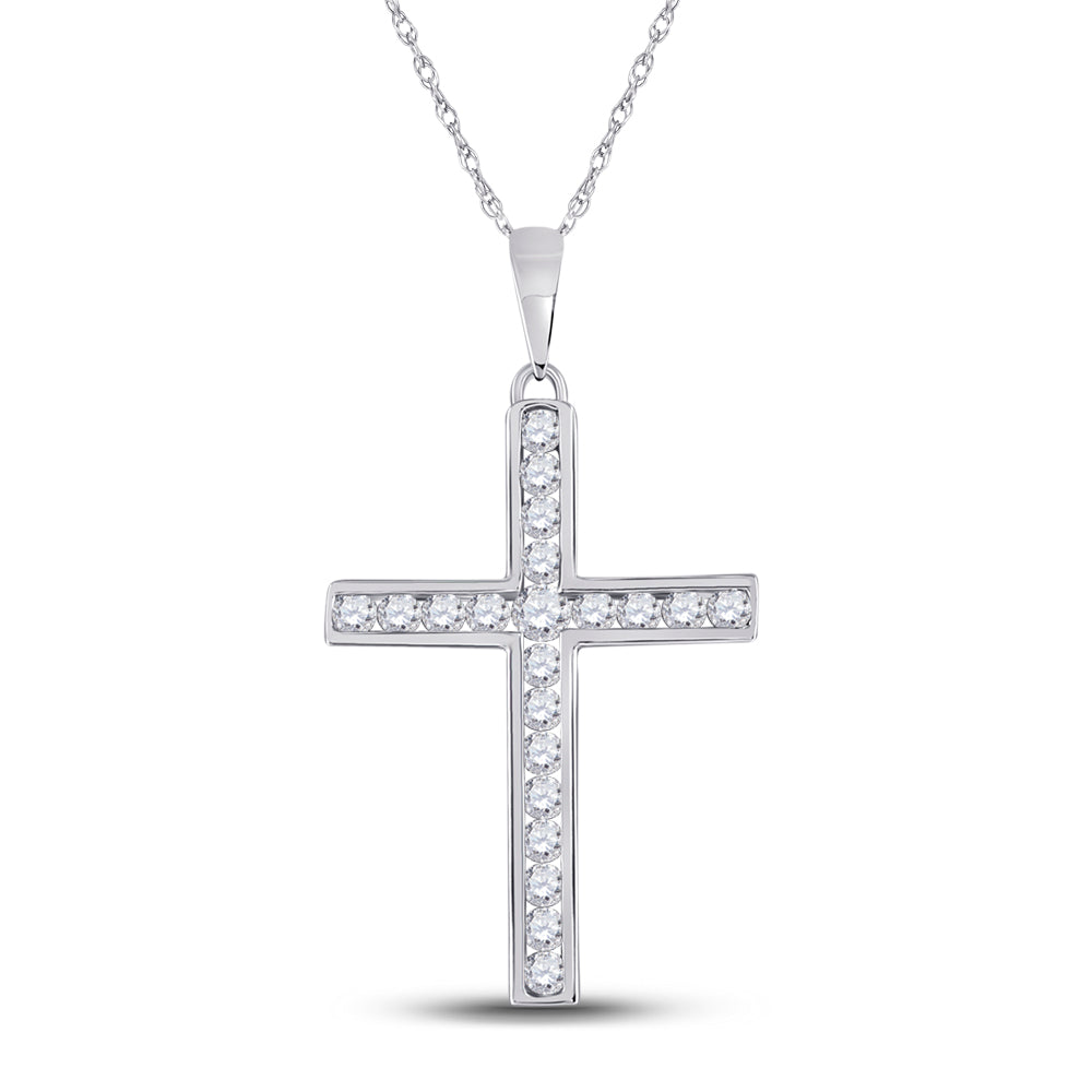 14kt White Gold Women's Diamond Religious Cross Pendant 1/2 ctw - view 2