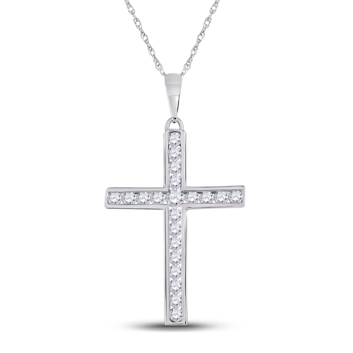14kt White Gold Women's Diamond Religious Cross Pendant 1/2 ctw - view 2