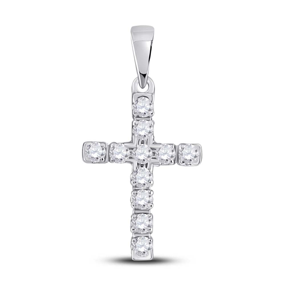 10kt White Gold Women's Diamond Religious Cross Pendant 1/5 ctw - view 2