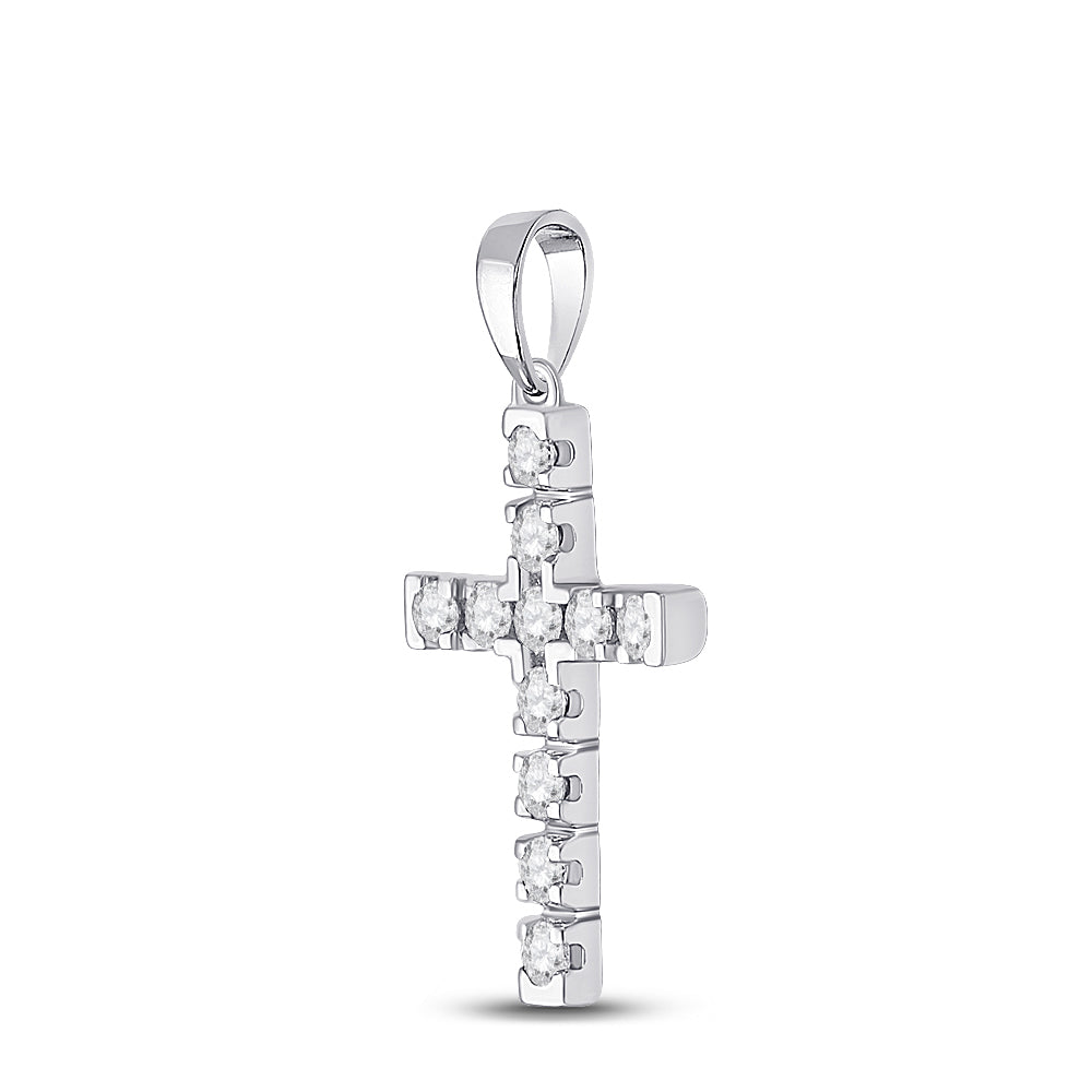 14kt White Gold Women's Diamond Religious Cross Pendant 1/2 ctw