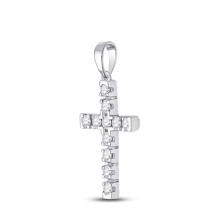 14kt White Gold Women's Diamond Religious Cross Pendant 1/2 ctw