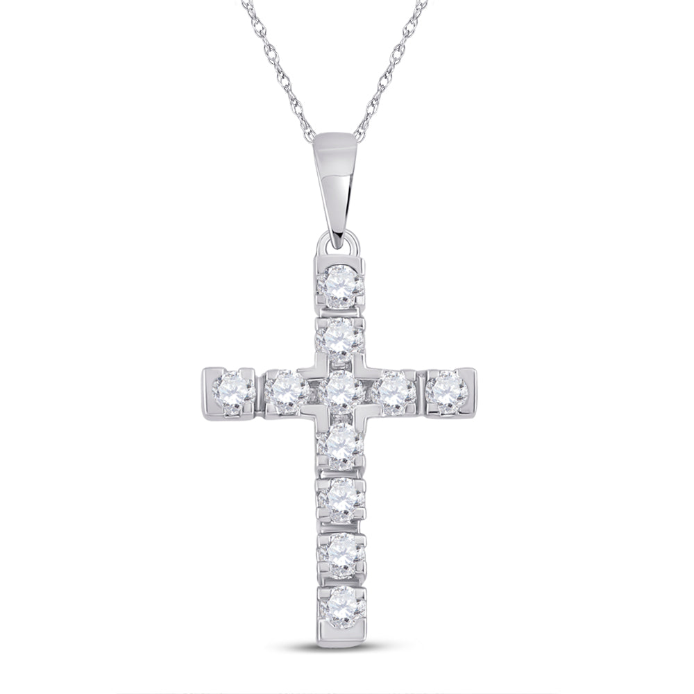 14kt White Gold Women's Diamond Religious Cross Pendant 1/2 ctw - view 2