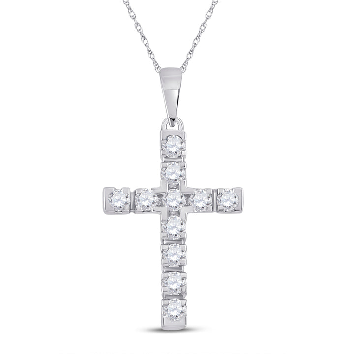 14kt White Gold Women's Diamond Religious Cross Pendant 1/2 ctw - view 2