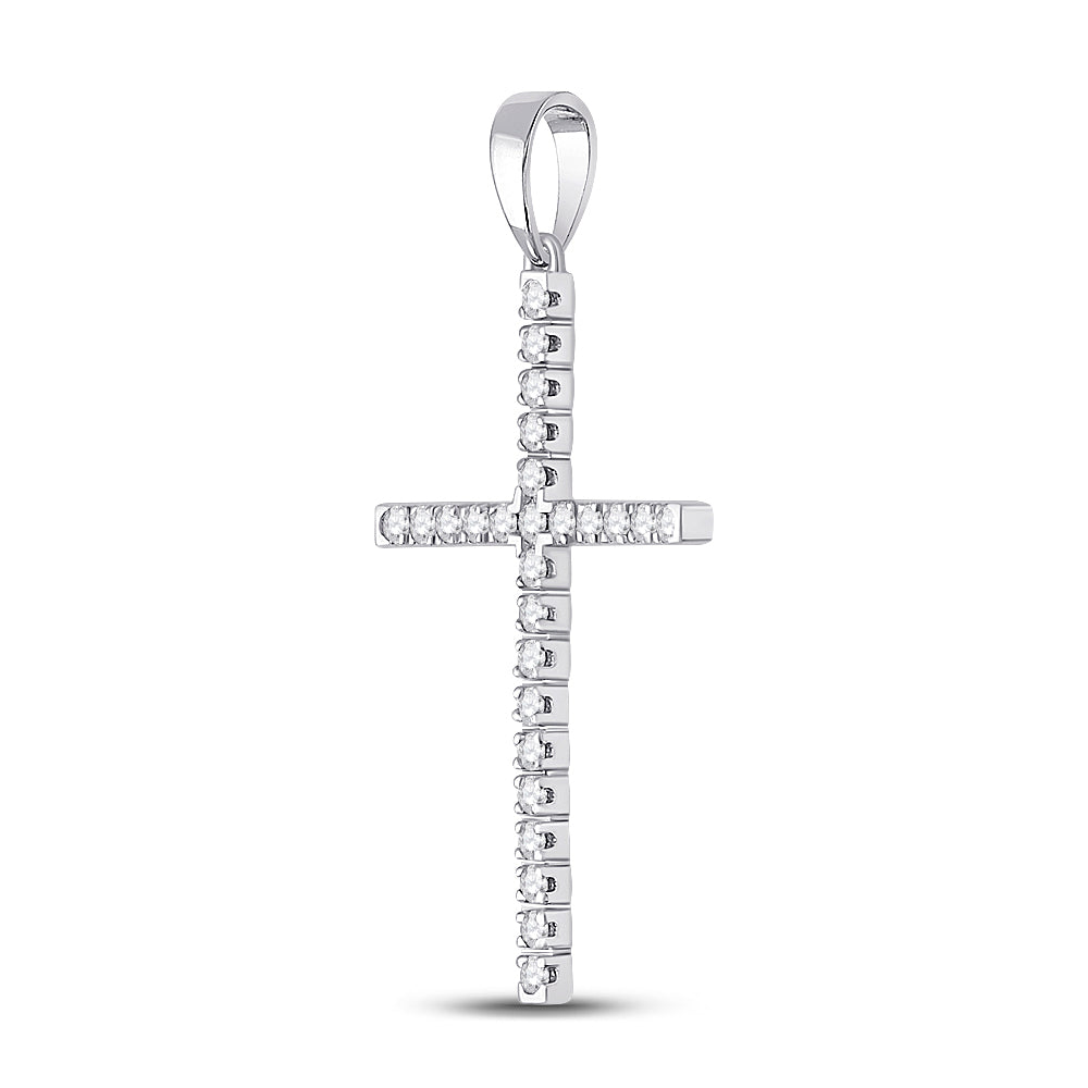 10kt White Gold Women's Diamond Religious Cross Pendant 1/4 ctw