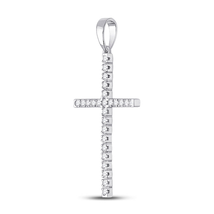 10kt White Gold Women's Diamond Religious Cross Pendant 1/4 ctw
