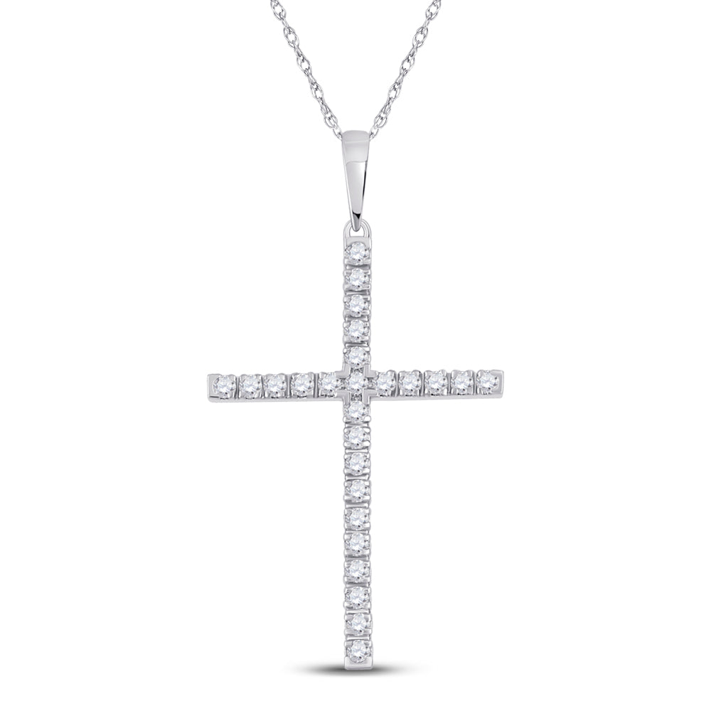 10kt White Gold Women's Diamond Religious Cross Pendant 1/4 ctw - view 2