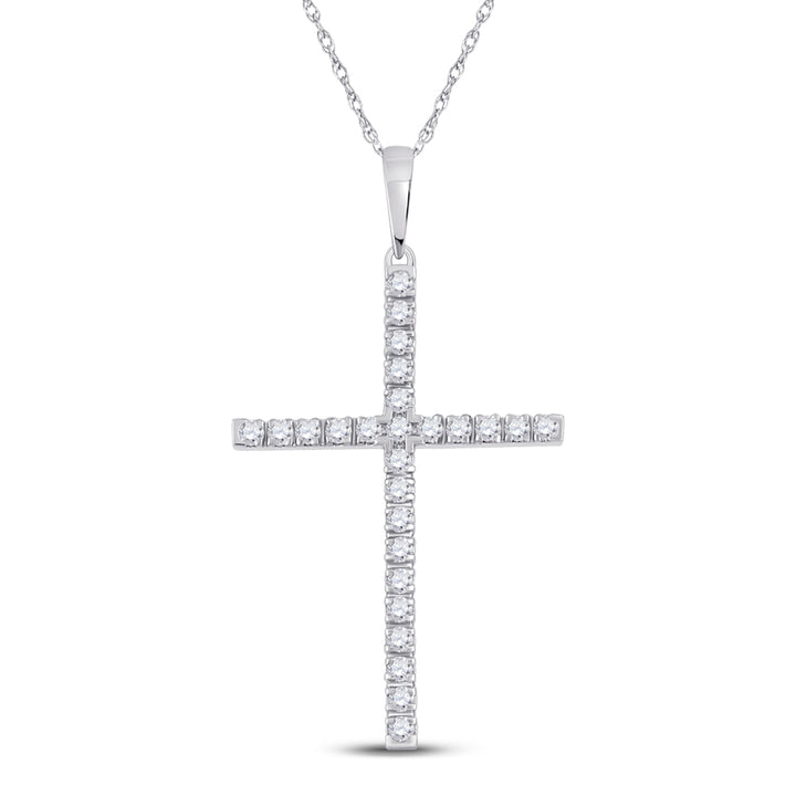 10kt White Gold Women's Diamond Religious Cross Pendant 1/4 ctw - view 2
